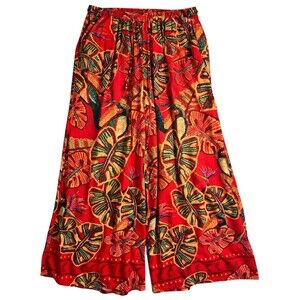 Christian Siriano Wide Leg Rayon Crop Palazzo Pant  Size L  Tropical Red  Beachy